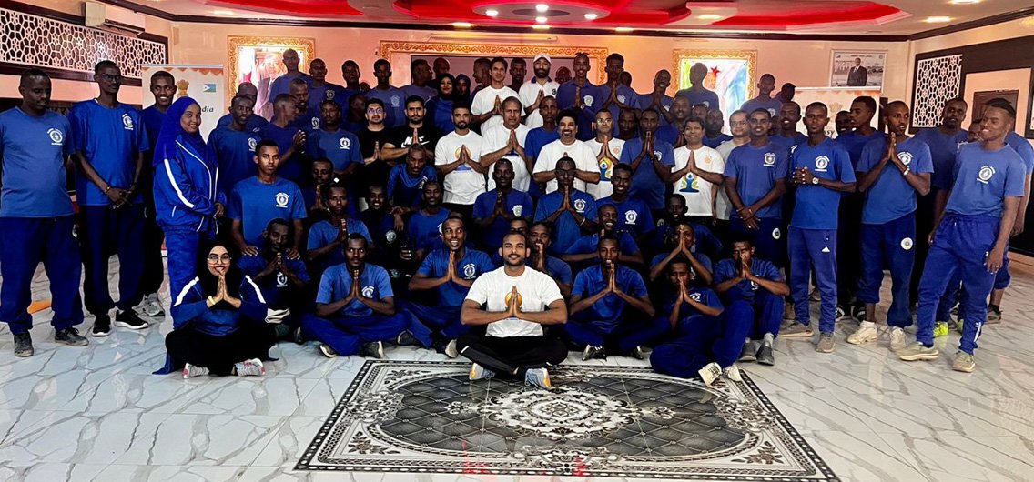 Special yoga session at Headquarters of Djiboutian Coast Guard in run up to 12th IDY on 23 May 2026.